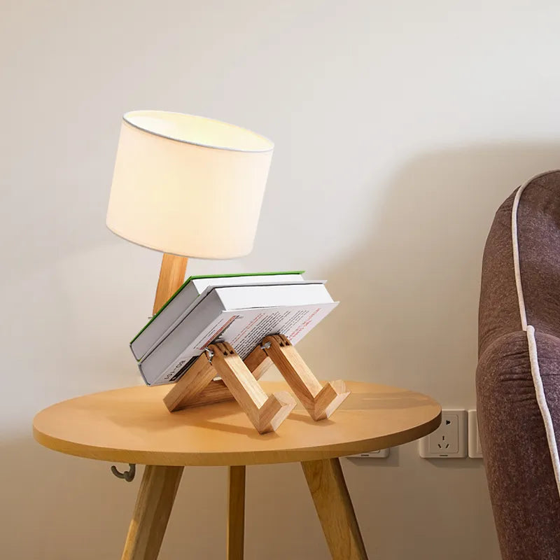 Nordic Wooden Robot Shaped LED Table Lamp