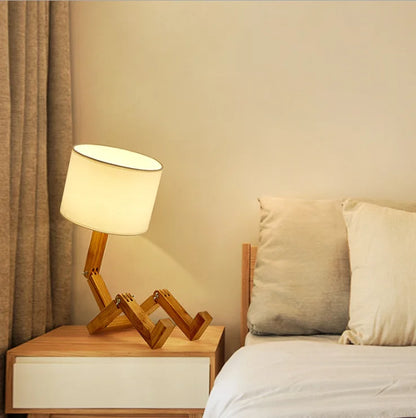 Nordic Wooden Robot Shaped LED Table Lamp