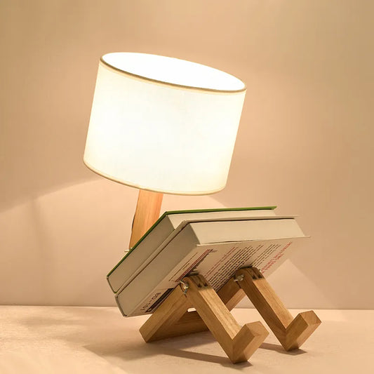 Nordic Wooden Robot Shaped LED Table Lamp