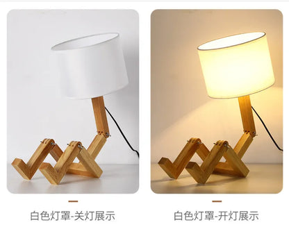 Nordic Wooden Robot Shaped LED Table Lamp